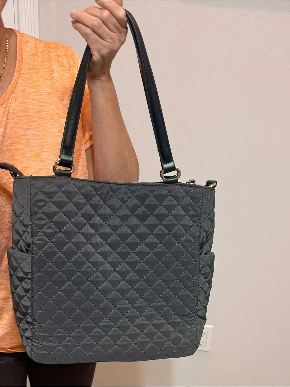 Adrienne Vittadini Quilted Black Tote Bag with Top Handles. Very Good Condition